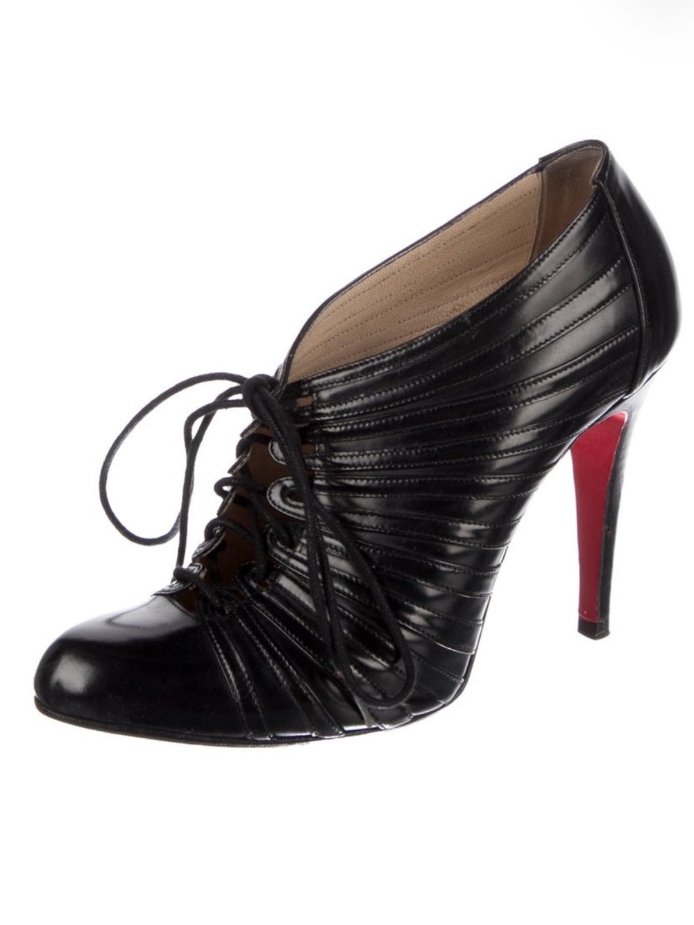 Christian Louboutin Inverness Black Lace-Up Leather High Heel Ankle Bootie